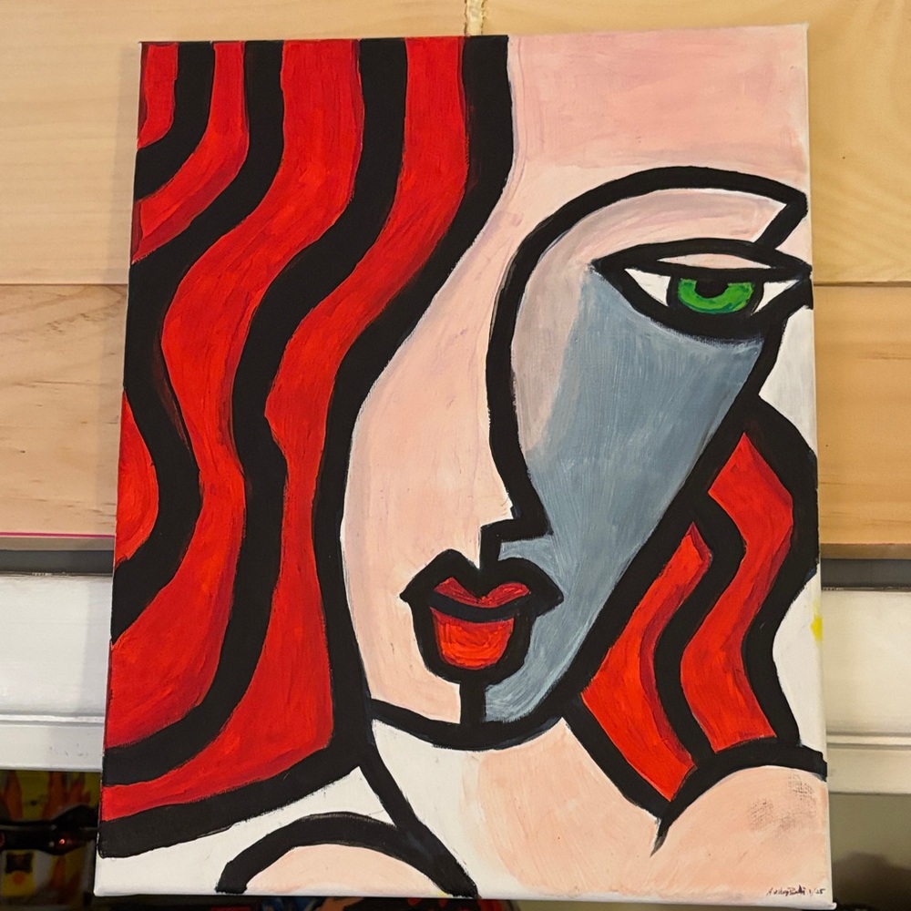 Abstract Face Art Canvas with Red and Black Accents